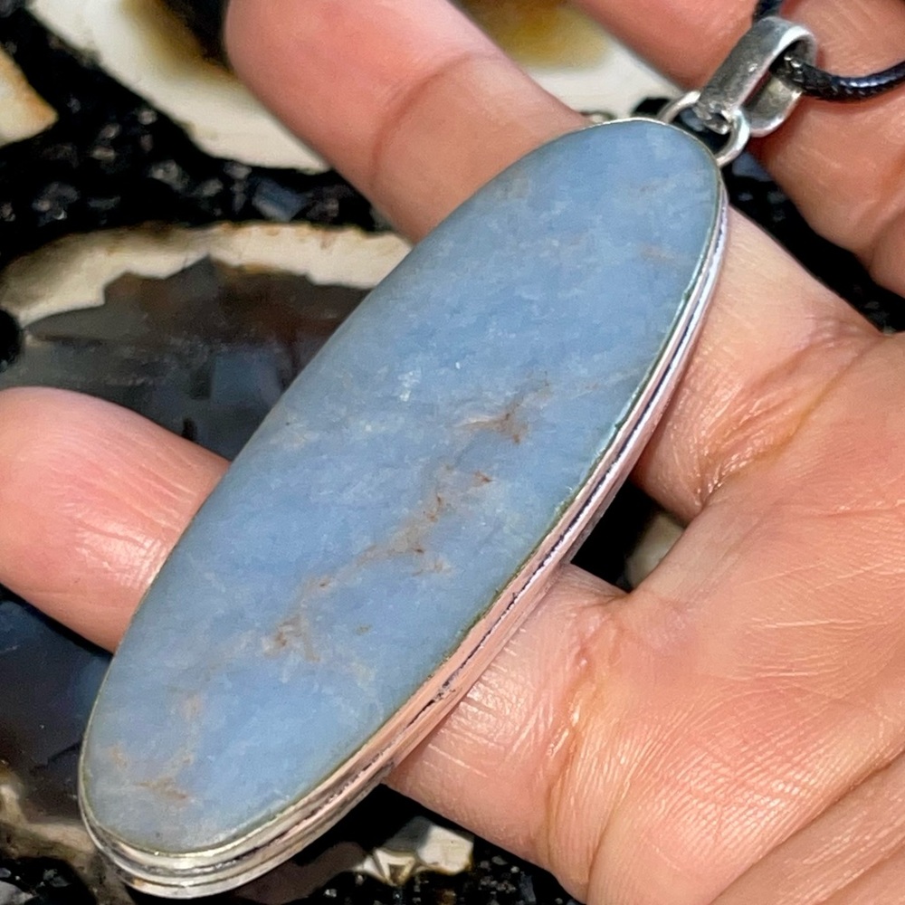 Blue Anhydrite Angelite Pendant 3”